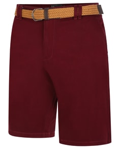 KAM Belted Oxford Stretch Chino Shorts Burgundy